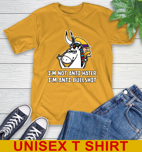 Minnesota Vikings NFL Football Unicorn I'm Not Anti Hater I'm Anti Bullshit T-Shirt 3
