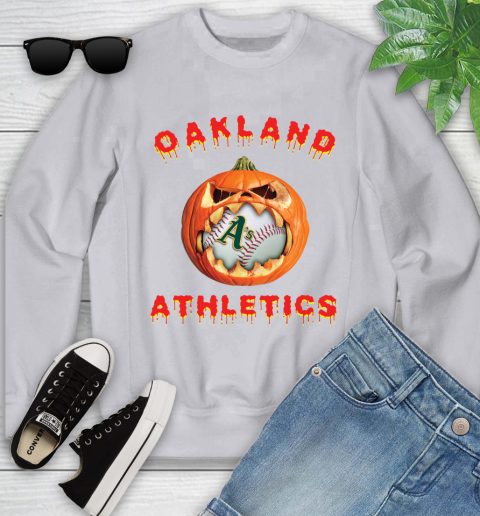 MLB Oakland Athletics Halloween Pumpkin Baseball Sports Youth Sweatshirt 4