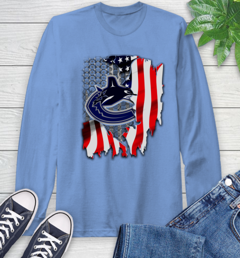 Vancouver Canucks NHL Hockey American Flag Long Sleeve T-Shirt 12