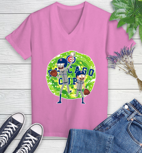 MLB Chicago Cubs Rick And Morty Baseball Sports Women's V-Neck T-Shirt 14