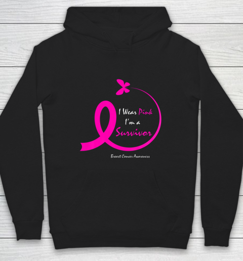 Womens Butterfly I Wear Pink I m A Survivor Breast Cancer Awareness Hoodie