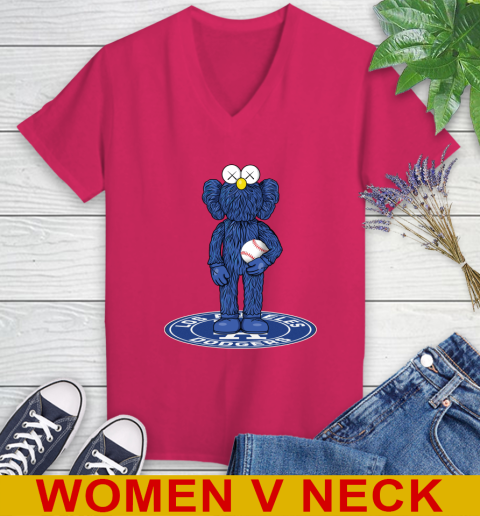 MLB Baseball Los Angeles Dodgers Kaws Bff Blue Figure Shirt Women's V-Neck T-Shirt 10