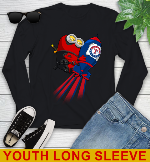 MLB Baseball Texas Rangers Deadpool Minion Marvel Shirt Youth Long Sleeve