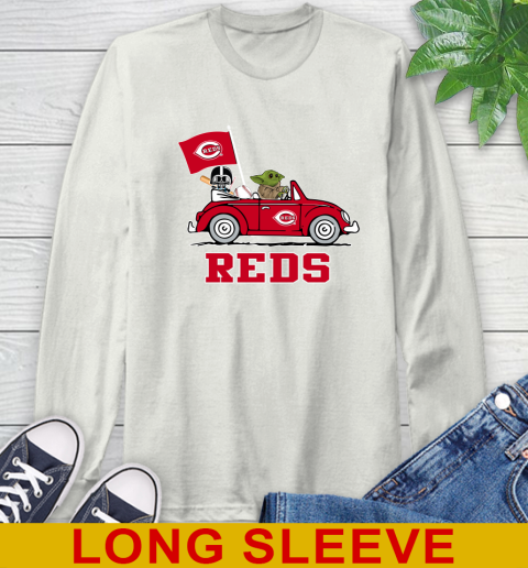 MLB Baseball Cincinnati Reds Darth Vader Baby Yoda Driving Star Wars Shirt Long Sleeve T-Shirt 12