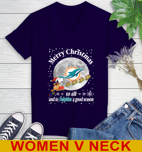 Miami Dolphins Merry Christmas To All And To Dolphins A Good Season NFL Football Sports Women's V-Neck T-Shirt 3