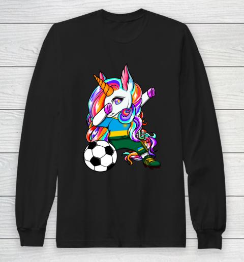 Dabbing Unicorn Rwanda Soccer Fans Jersey Rwandan Football Long Sleeve T-Shirt