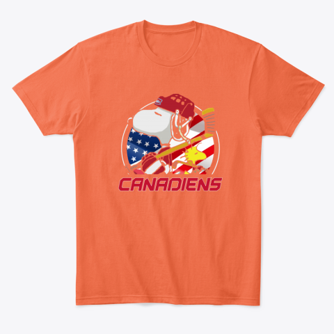 r3hx montreal canadienssnoopy and woodstock nhl classic t shirt 2 front orange
