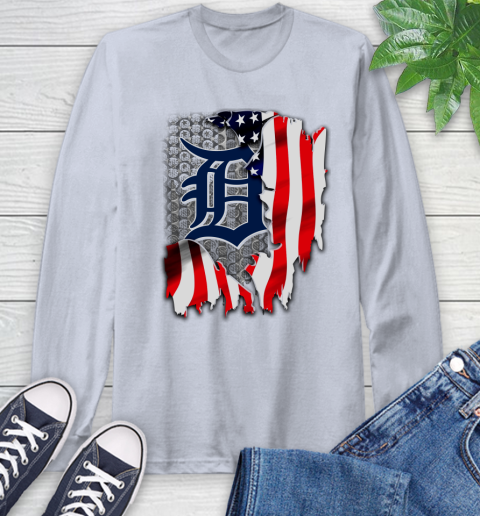 Detroit Tigers MLB Baseball American Flag Long Sleeve T-Shirt 6