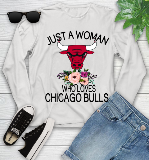 NBA Just A Woman Who Loves Chicago Bulls Basketball Sports Youth Long Sleeve