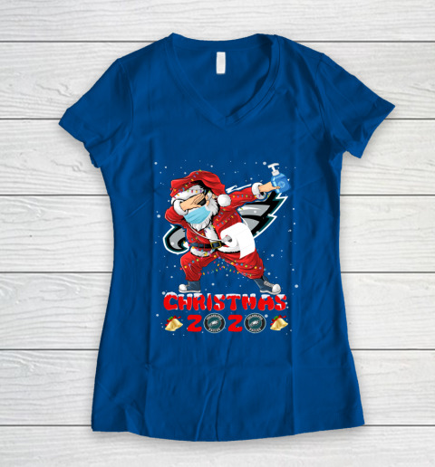 Philadelphia Eagles Funny Santa Claus Dabbing Christmas 2020 NFL Women's V-Neck T-Shirt 7