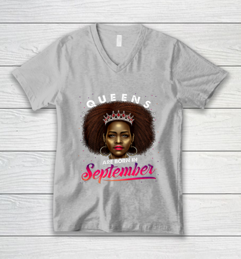 Queens Born September Shirt Black Girl Virgo Libra Birthday V-Neck T-Shirt 3