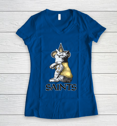 NFL Football My Cat Loves New Orleans Saints Women's V-Neck T-Shirt 7