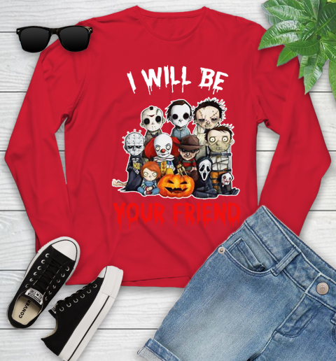 Halloween Horror Movie Characters Chibi I Will Be Your Friend Youth Long Sleeve 8