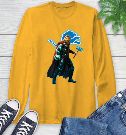 NFL Thor Avengers Endgame Football Detroit Lions Long Sleeve T-Shirt 3