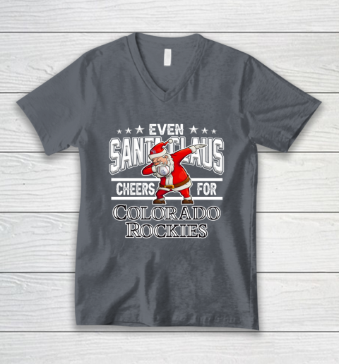 Colorado Rockies Even Santa Claus Cheers For Christmas MLB V-Neck T-Shirt 4