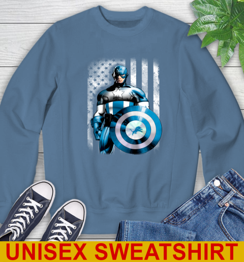 Detroit Lions NFL Football Captain America Marvel Avengers American Flag Shirt Sweatshirt 10