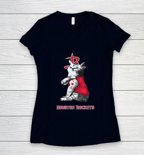 NBA Basketball My Cat Loves Houston Rockets Women's V-Neck T-Shirt 2