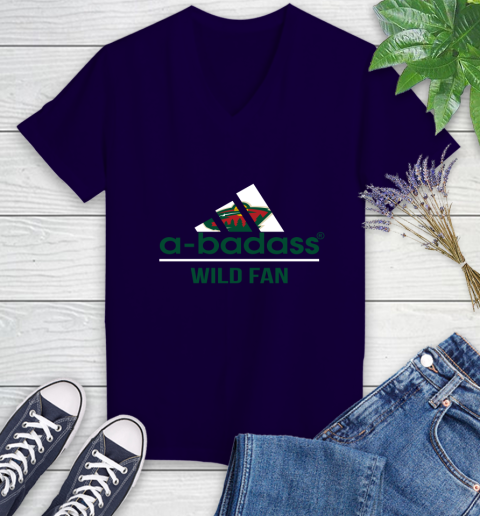 NHL A Badass Minnesota Wild Fan Adidas Hockey Sports Women's V-Neck T-Shirt 3