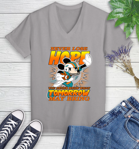 Miami Dolphins NFL Football Mickey Disney Never Lose Hope Women's V-Neck T-Shirt 4