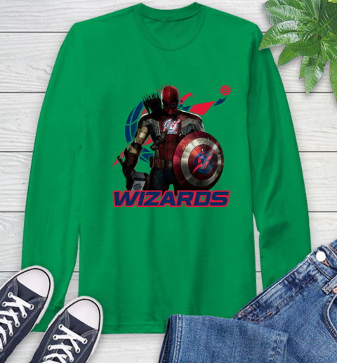 Washington Wizards NBA Basketball Captain America Thor Spider Man Hawkeye Avengers Long Sleeve T-Shirt 7
