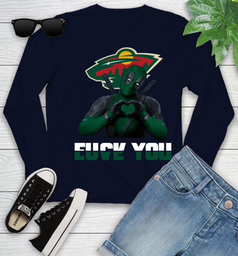 NHL Minnesota Wild Deadpool Love You Fuck You Hockey Sports Youth Long Sleeve 2