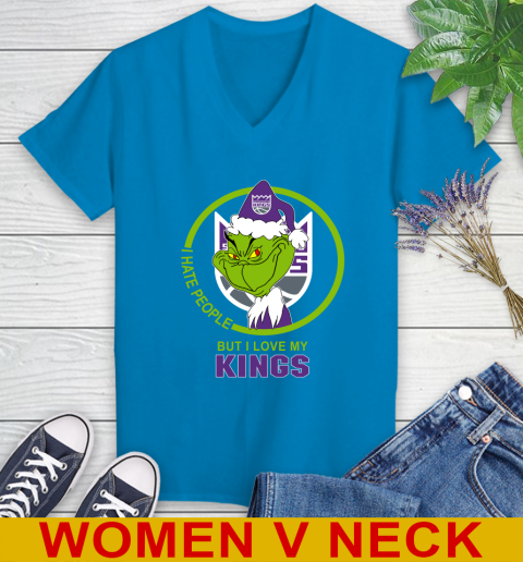 Sacramento Kings NBA Christmas Grinch I Hate People But I Love My Favorite Basketball Team Women's V-Neck T-Shirt 8