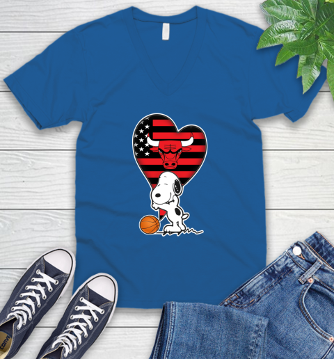 Chicago Bulls NBA Basketball The Peanuts Movie Adorable Snoopy V-Neck T-Shirt 6