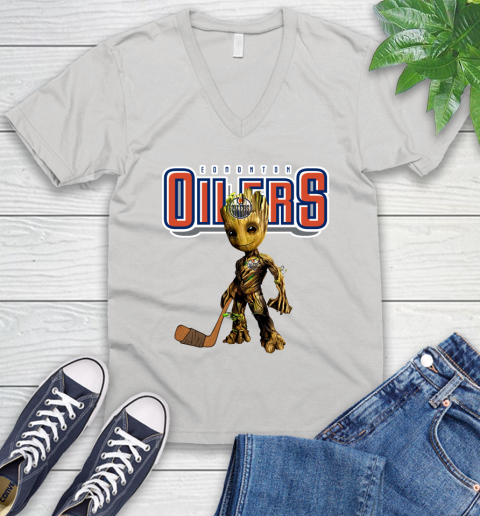 Edmonton Oilers NHL Hockey Groot Marvel Guardians Of The Galaxy V-Neck T-Shirt