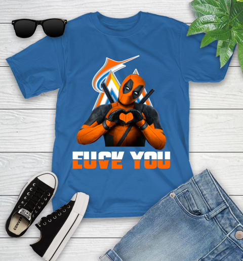 MLB Miami Marlins Deadpool Love You Fuck You Baseball Sports Youth T-Shirt 12