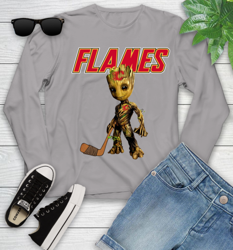 Calgary Flames NHL Hockey Groot Marvel Guardians Of The Galaxy Youth Long Sleeve 5
