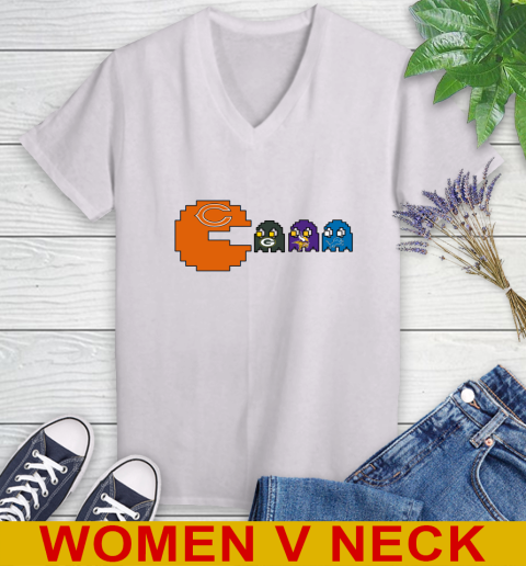 Chicago Bears NFL Football Pac Man Champion Women's V-Neck T-Shirt