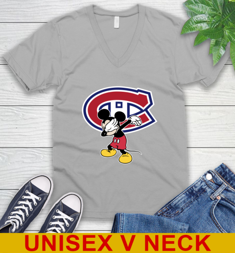 Montreal Canadiens NHL Hockey Dabbing Mickey Disney Sports V-Neck T-Shirt 4