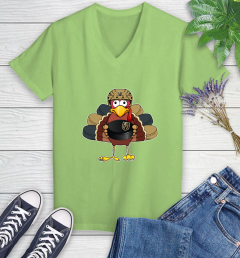 Vegas Golden Knights Turkey Thanksgiving Day Women's V-Neck T-Shirt 11
