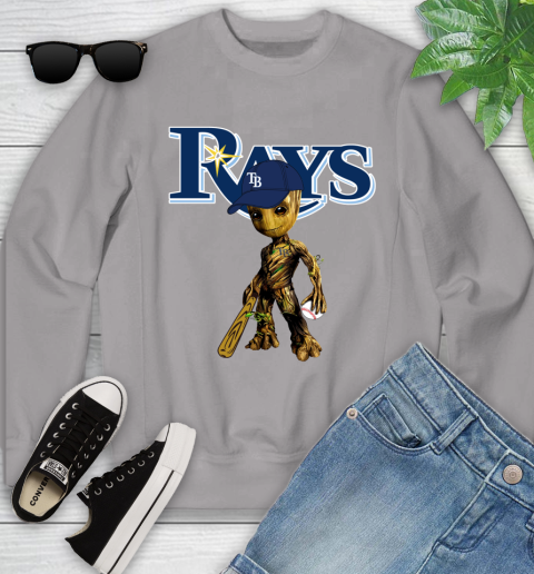 MLB Tampa Bay Rays Groot Guardians Of The Galaxy Baseball Youth Sweatshirt 4