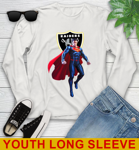 NFL Superman DC Sports Football Oakland Raiders Youth Long Sleeve 12