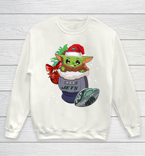 New York Jets Christmas Baby Yoda Star Wars Funny Happy NFL Youth Sweatshirt 2