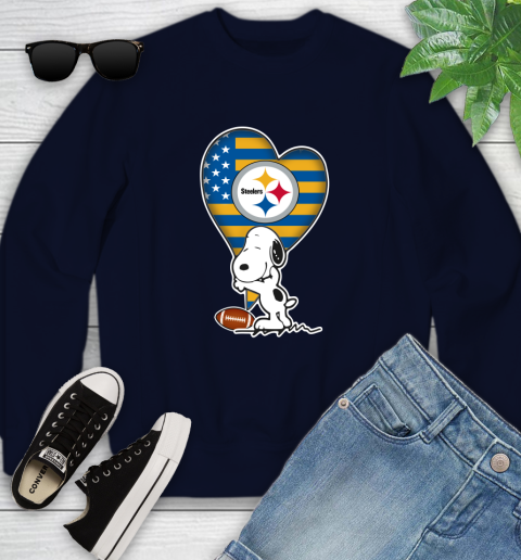 Pittsburgh Steelers NFL Football The Peanuts Movie Adorable Snoopy Youth Sweatshirt 3