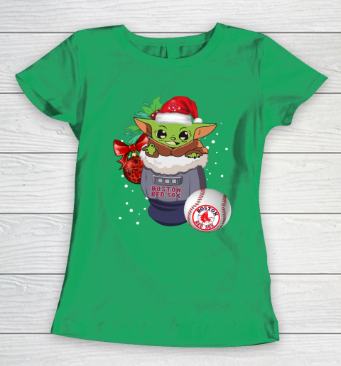 Boston Red Sox Christmas Baby Yoda Star Wars Funny Happy MLB Women's T-Shirt