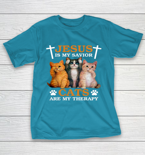 Jesus is My Savior Cat are My Therapy Christians Cat Lover T-Shirt 7