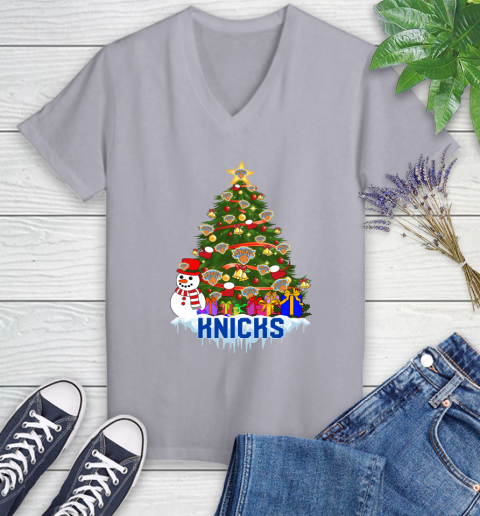 New York Knicks Merry Christmas NBA Basketball Sports Women's V-Neck T-Shirt 4