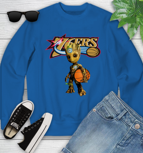Philadelphia 76ers NBA Basketball Groot Marvel Guardians Of The Galaxy Youth Sweatshirt 8