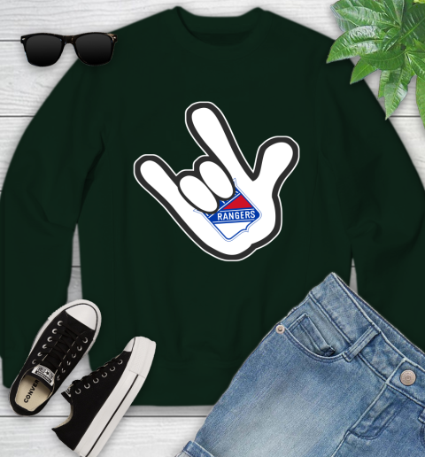 New York Rangers NHL Hockey Mickey Rock Hand Disney Youth Sweatshirt 10