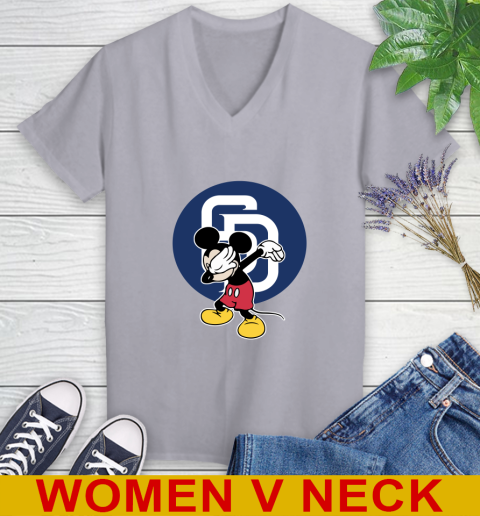 San Diego Padres MLB Baseball Dabbing Mickey Disney Sports Women's V-Neck T-Shirt 5
