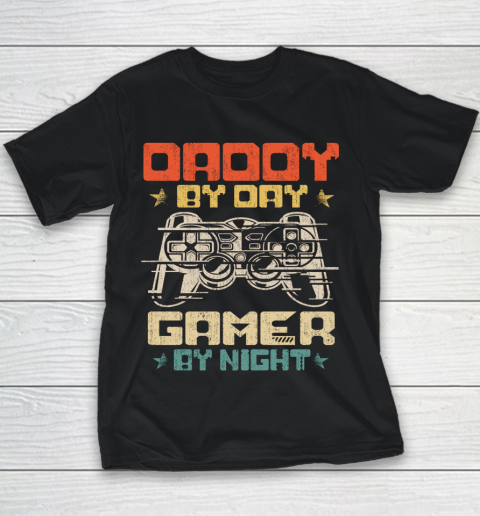 Daddy By Day Gamer By Night Funny Dad Jokes Vintage Gaming Youth T-Shirt