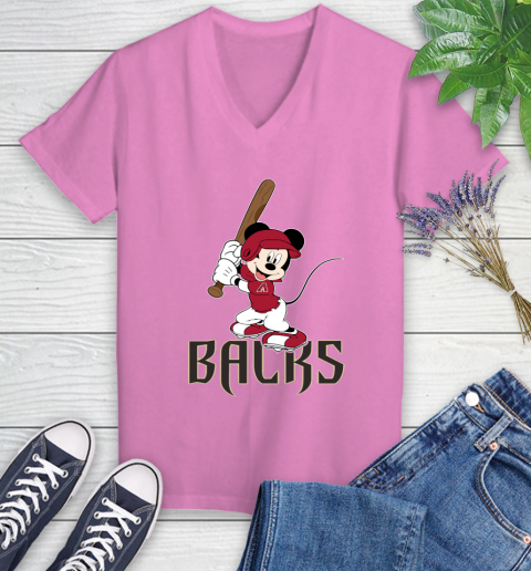 MLB Baseball Arizona Diamondbacks Cheerful Mickey Mouse Shirt Women's V-Neck T-Shirt 12