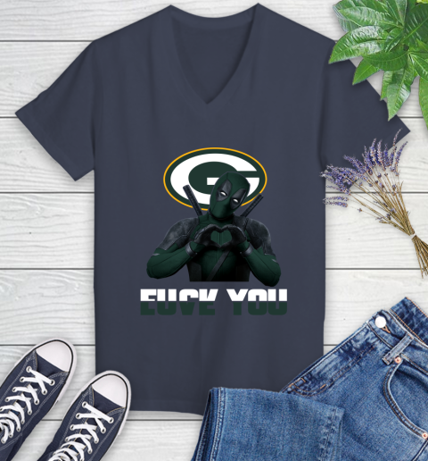 NHL Green Bay Packers Deadpool Love You Fuck You Football Sports Women's V-Neck T-Shirt 12