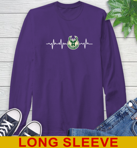 Milwaukee Bucks NBA Basketball Heart Beat Shirt Long Sleeve T-Shirt - Image 6