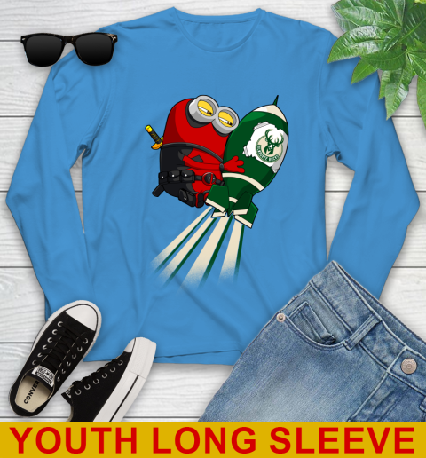 NBA Basketball Milwaukee Bucks Deadpool Minion Marvel Shirt Youth Long Sleeve 8