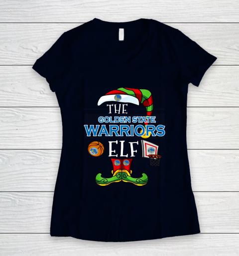 Golden State Warriors Christmas ELF Funny NBA Women's V-Neck T-Shirt 2