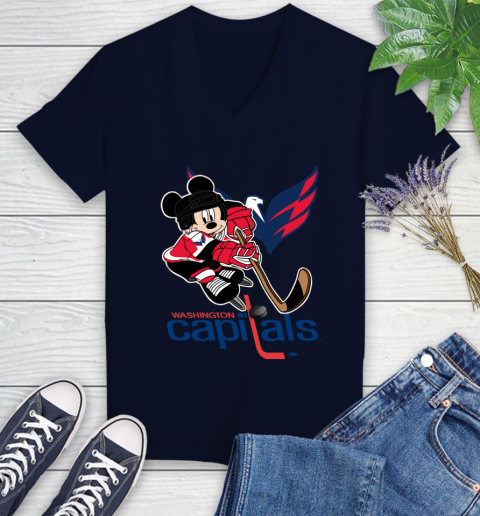 NHL Washington Capitals Mickey Mouse Disney Hockey T Shirt Women's V-Neck T-Shirt 3